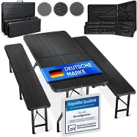 Everbrent Opvouwbare Picknicktafel - Biertafel met banken - Vouwtafel - 8 personen - Campingtafel set - Antraciet - Hout look