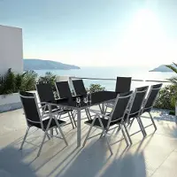 TecTake Tuinmeubelset 7-delig 80/160 cm Uittrekbare Tafel – Aluminium Tuinset met 6 Stapelbare Stoelen, Weerbestendig, Compact & Verlengbaar – Donkergrijs – Urbanhome