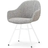 Nolon Noa-Mae Eetkamerstoel Grijs Blend - Wit Onderstel - Modern - Stoffen - Armstoel - Comfortabel