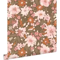 ESTAhome behang bloemen licht roze, terracotta en vergrijsd groen - 50 x 900 cm - 130926