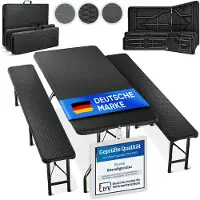 Everbrent Opvouwbare Picknicktafel - Biertafel met banken - Vouwtafel - 8 personen - Campingtafel set - Antraciet - Rattan look