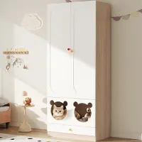 Sweiko Kledingkast - met kledingstang - Ingebouwd kattenhuisje - Spaanplaat - Keramische handgrepen - Wit + Naturel