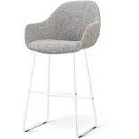 Nolon Nino-Mae Barkruk Grijs Blend - Wit Onderstel - 75 Cm - Modern - Barstoel - Comfortabel - Stoffen
