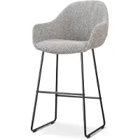 Nolon Nino-Mae Barkruk Grijs Blend - Zwart Onderstel - 75 Cm - Barstoel - Japandi - Comfortabel - Stoffen