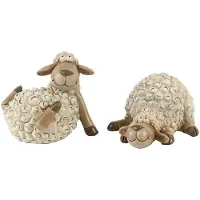 Merkloos Beeldje Schaap Beige Klein 14x11,5x7,5cm Wit wit Polystone Decoratief