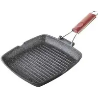 Risoli Grillplaat Quadra met opklapbaar handvat, houten uitvoering, "Granito Hard Stone" lijn - 26x26 cm