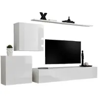 Meublorama Wandcompositie SWITCH V - Hoogglans Wit - TV-meubel, zwevende blokken en planken - Modern ontwerp