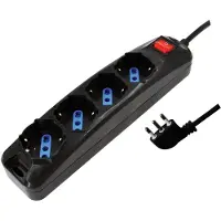 Alcapower stekkerdoos, 4 universele Schuko stekkerdozen (Bipasso), 1,5 meter kabel, schakelaar, 250V, 3500W, 16A stekker (90 graden), zwart