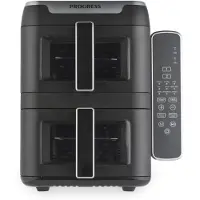 Progress Dual Tier Air Fryer - Verticale Dual Drawer Air Fryer, Gemakkelijke Kijkvensters, Kook Over 4 Niveaus, 9L Capaciteit, 2 x 4.5L Kookmanden, PFAS-vrije coating