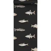 ESTAhome behang vissen zwart en grijs - 50 x 900 cm - 139363