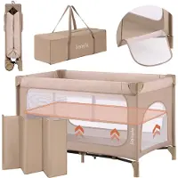 Lionelo Jasmin Easy Fold Campingbedje – Opvouwbaar in seconden – 2 Hoogtes Matras T25 – Inclusief Reistas – Zijdeur met Rits – Gaaswanden – 2 Wielen met Rem – Stalen Frame – 0-36 Maanden – Reisbedje