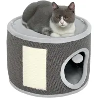 PawHut Kratztonne, 30 cm Hoch Katzentonne mit Höhle, Kratzbaum, Katzenturm aus Sisal, für Katze bis 5 kg, Cremeweiß