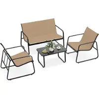 Costway 4-delige tuinmeubelset, terrasmeubels met ademend materiaal, zitgroep, tuinset, zitset inclusief 2 stoelen, een bank en een tafel, bruin