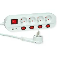 Roline 4-voudige stekkerdoos met schakelaar, UTE versie, USB-oplader A+C, 1,5 m