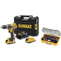 DeWalt - 18V accu-boorschroevendraaier met klopfunctie, met accessoires, 2x accu 2,0 Ah Li-Ion, oplader DCD796D2A