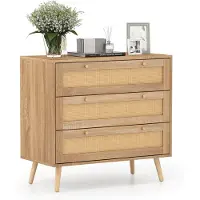 Costway Rieten dressoir met 3 lades, houten sideboard met beukenpootjes, ladekast, opbergkast, 80 x 40 x 75,5 cm