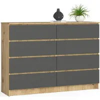 Akord Ladekast K140 met 8 Lades / Furniture Factory / Artisan Eik - Grafietgrijs / 138 x 99 x 40 cm