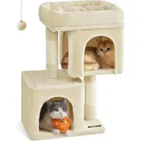 OEM Hulp bij het beklimmen van een kat - Beklimhulp - Beklimmen van een kat - Houten constructie - Pluisbekleding - Staalkabel - 40 cm x 30 cm x 67 cm