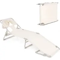 Coast Ligstoel Beige – Opvouwbare Strand- en Terrasligstoel met Gezichts- en Armopeningen, Verstelbare Rugleuning en Voetsteun – 190 x 56 x 62 cm