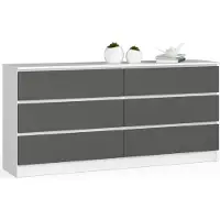 Akord Ladekast K160 met 6 Lades / Furniture Factory / Wit - Grafietgrijs / 160 x 77 x 40 cm