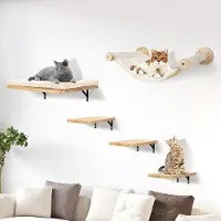 Famanu kattenwandset met hangmat - 5-delige set van massief hout