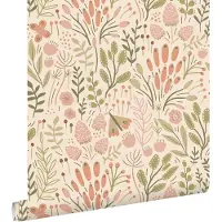 ESTAhome behang bladeren en bloemen olijfgroen en terracotta - 50 x 900 cm - 131390