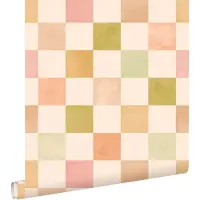 ESTAhome behang geblokt motief beige, roze en groen - 50 x 900 cm - 131721