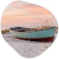MuchoWow Organische wanddecoratie 60x60 cm - Organisch schilderij Rustiek - Roeiboot - Zandstrand - Muurdecoratie woonkamer - Kamer decoratie - Schilderijen - Muurcirkel aesthetic