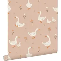 ESTAhome behang schattige ganzen terracotta roze - 50 x 900 cm - 131831