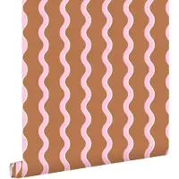 ESTAhome behang golvende strepen bruin en roze - 50 x 900 cm - 131725