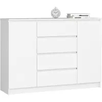 Akord Ladekast K140 met 4 Lades en 2 Deuren / Furniture Factory / Wit / 138 x 99 x 40 cm