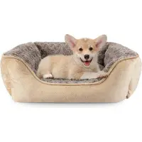 Markenlos Kleine dierenbed, ultra zacht, voor kleine honden en katten, maat S, 51 x 48 x 18 cm, beige