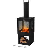 ML-Design Tuinhaard met schoorsteen 128x40 cm vierkant zwart stalen terrasverwarmer met pook verwijderbaar dak ML design