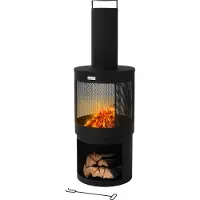 ML-Design Tuinhaard met schoorsteen 131x45 cm rond zwart stalen terraskachel met pook afneembaar dak ML design