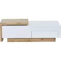 Vente-unique Verlengbare salontafel met 1 lade en 1 nis - Naturel en wit - MANDREA