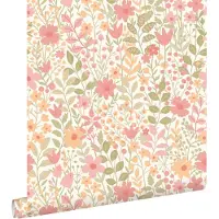 ESTAhome behang bloemetjes roze, groen en oranje - 50 x 900 cm - 131939