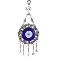 Gistuch Blauwe ogen, nazar amulet, Turkse decoratie voor aan de muur, hangende bloemenornamenten
