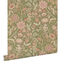 ESTAhome behang vintage bloemen groen en terracotta roze - 50 x 900 cm - 131330