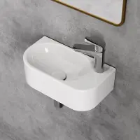 HOROW Toiletfontein - Wandmontage - Keramiek Toilet Wasbak - Glans Wit - 40x22x11 cm - Kraangat Rechts