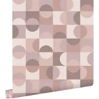ESTAhome behang cirkels in Bauhaus stijl lichtpaars, roze en bruin - 50 x 900 cm - 131243