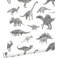 ESTAhome behang dinosaurussen grijs - 50 x 900 cm - 131203
