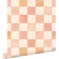 ESTAhome behang geblokt motief beige, oranje en roze - 50 x 900 cm - 131719