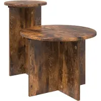 vidaXL Bijzettafelset 2 st Gerookt eiken Ø 45 x 35 cm Bewerkt hout