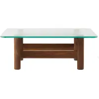 Audo Copenhagen Brasilia salontafel 100x100 cm Walnut-clear glass
