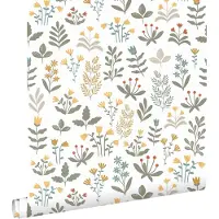 ESTAhome behang veldbloemen donkergroen en geel - 50 x 900 cm - 131095