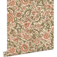 ESTAhome behang vintage bloemen groen en terracotta - 50 x 900 cm - 131494