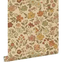 ESTAhome behang bloemetjes okergeel en donker beige - 50 x 900 cm - 131320