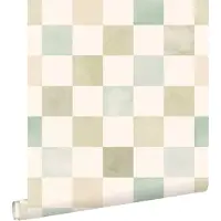ESTAhome behang geblokt motief beige, blauw en groen - 50 x 900 cm - 131718