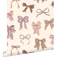 ESTAhome behang strikjes bruin, roze en paars - 50 x 900 cm - 131470