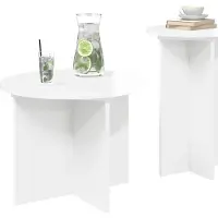 vidaXL Bijzettafelset 2 st Hoogglans Wit Ø 45 x 35 cm Bewerkt hout